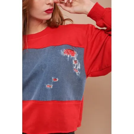 Sweat-shirt rouge avec jean - MAZIJ