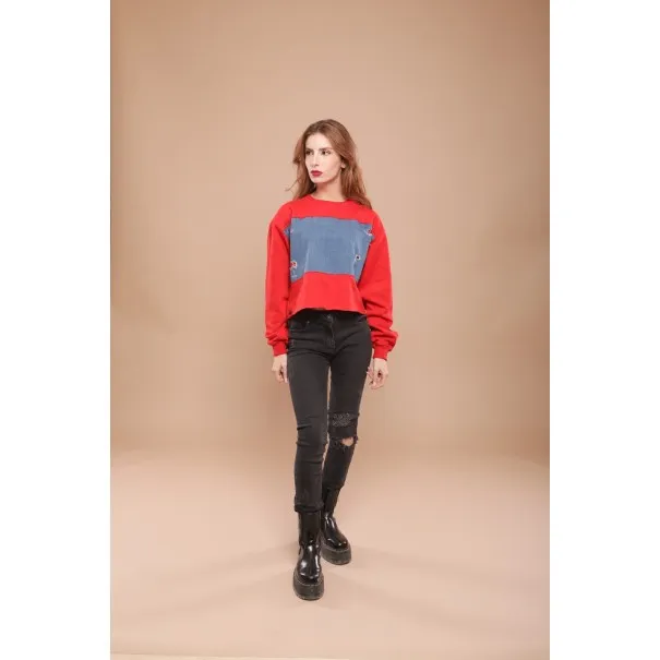 Sweat-shirt rouge avec jean - MAZIJ