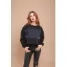 Sweat-shirt noir avec tissus impression cachemire - MAZIJ