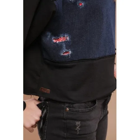 Sweat-shirt noir avec tissus impression cachemire - MAZIJ