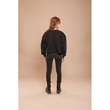 Sweat-shirt noir avec tissus impression cachemire - MAZIJ