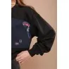 Sweat-shirt noir avec tissus impression cachemire - MAZIJ