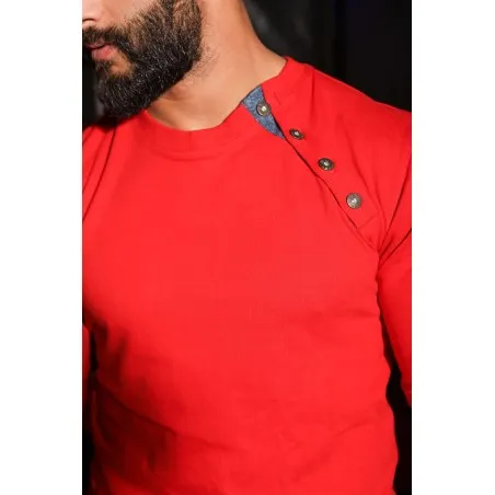 Sweat-shirt rouge avec broderie phénicienne - MAZIJ