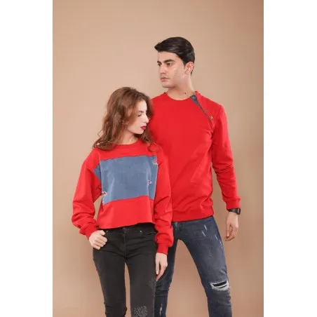 Sweat-shirt rouge avec broderie phénicienne - MAZIJ