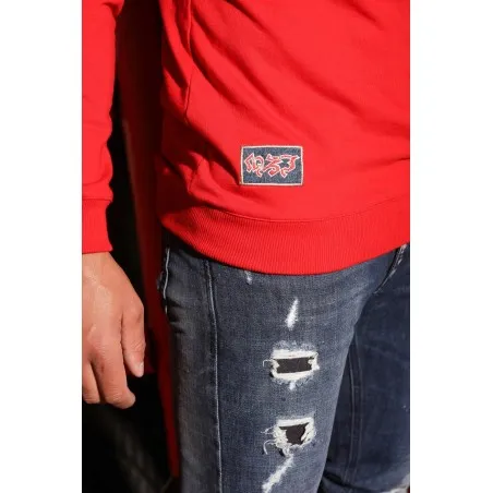 Sweat-shirt rouge avec broderie phénicienne - MAZIJ