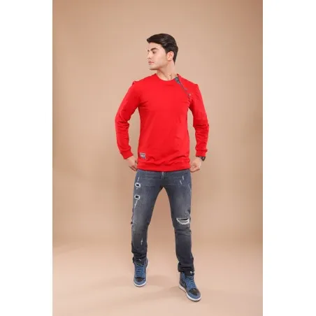 Sweat-shirt rouge avec broderie phénicienne - MAZIJ