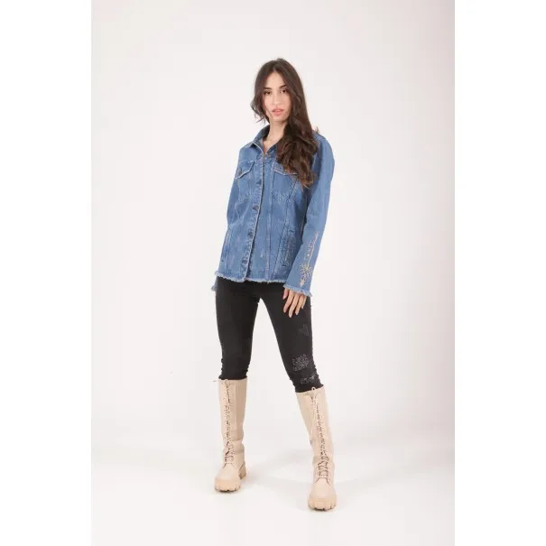 VESTE JEAN AVEC CUIR - MAZIJ