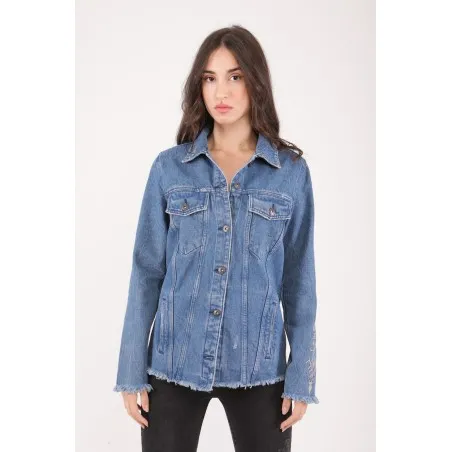 VESTE JEAN AVEC CUIR - MAZIJ