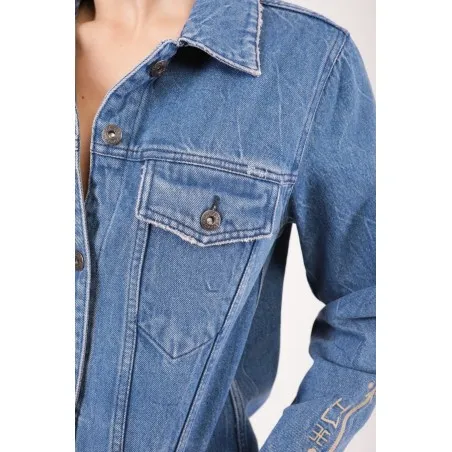 VESTE JEAN AVEC CUIR - MAZIJ