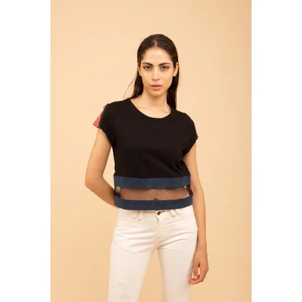 Croptop noir avec tissus cachemire - MAZIJ