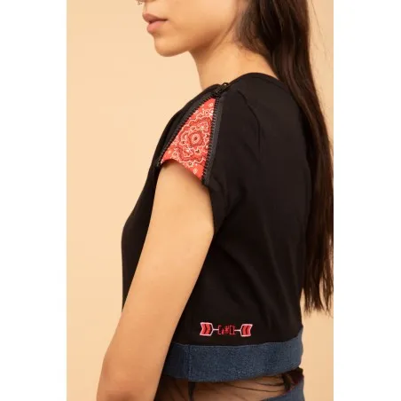Croptop noir avec tissus cachemire - MAZIJ