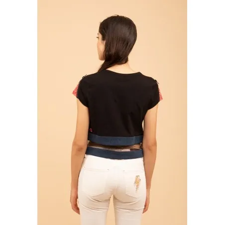 Croptop noir avec tissus cachemire - MAZIJ