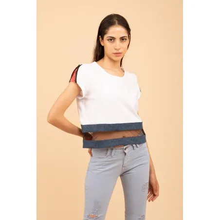 Croptop blanc avec tissus cachemire - MAZIJ