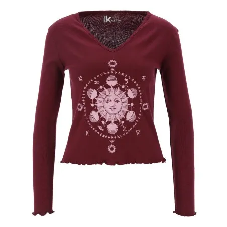 T-shirt col V femme côtelé manches longues soleil - KONTAKT