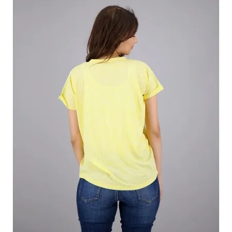 T-shirt femme col V manches courtes en lin - KONTAKT
