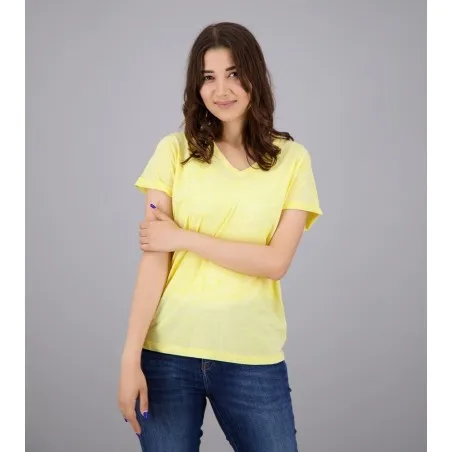 T-shirt femme col V manches courtes en lin - KONTAKT