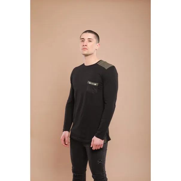 T-shirt noir manches longues - MAZIJ