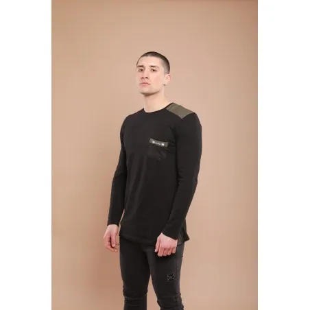 T-shirt noir manches longues - MAZIJ