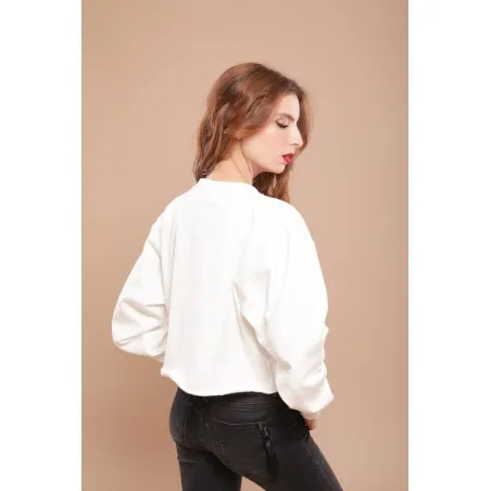 Sweat-shirt blanc avec tissus impression cachemire - MAZIJ