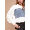 Sweat-shirt blanc avec tissus impression cachemire - MAZIJ