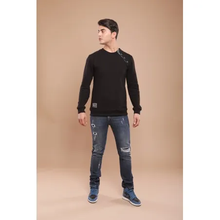 Sweat-shirt noir avec broderie phénicienne - MAZIJ