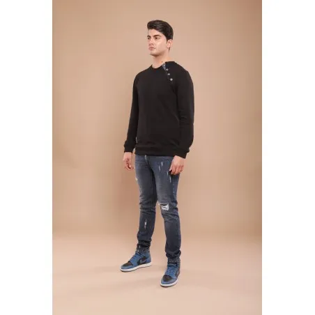 Sweat-shirt noir avec broderie phénicienne - MAZIJ