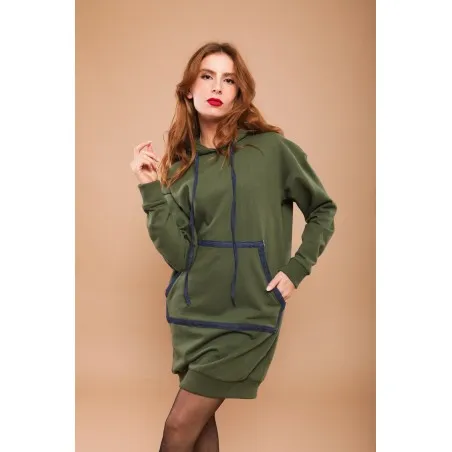 Sweat-shirt robe vert avec capuche - MAZIJ