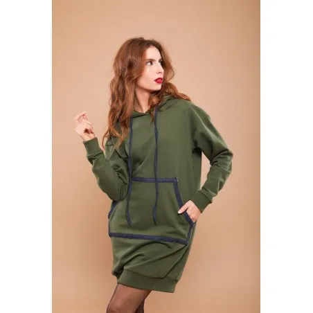 Sweat-shirt robe vert avec capuche - MAZIJ