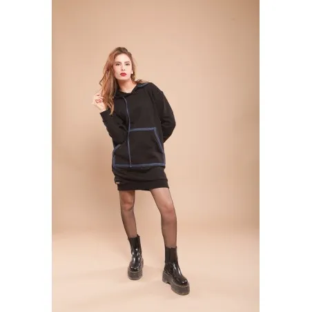 Sweat-shirt robe noir avec capuche - MAZIJ