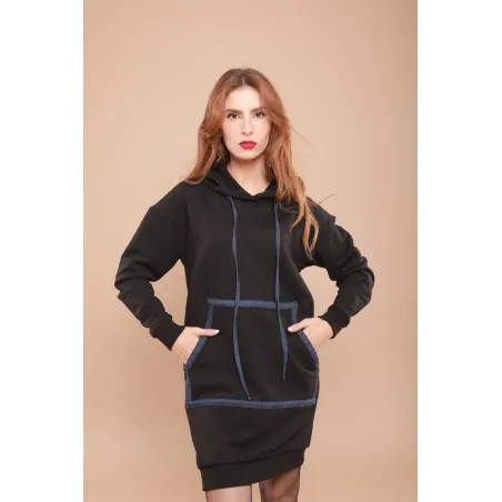 Sweat-shirt robe noir avec capuche - MAZIJ