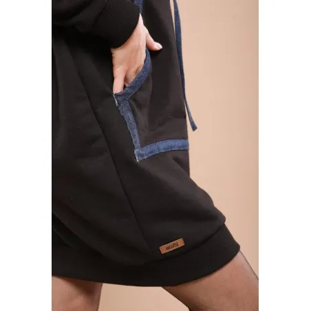 Sweat-shirt robe noir avec capuche - MAZIJ