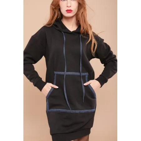 Sweat-shirt robe noir avec capuche - MAZIJ