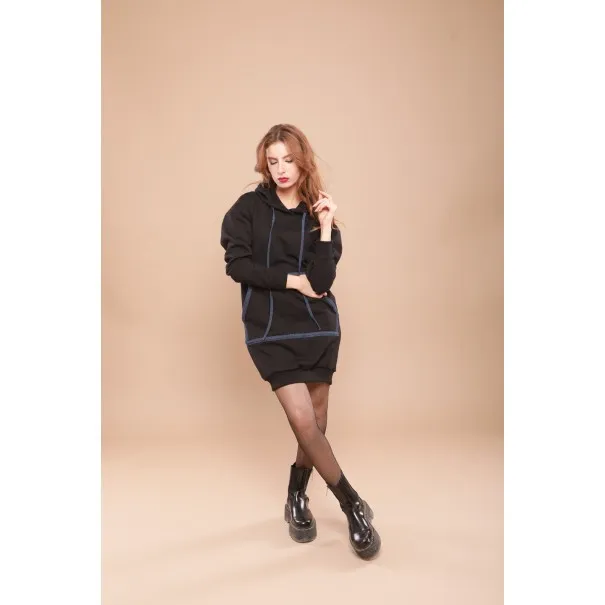 Sweat-shirt robe noir avec capuche - MAZIJ