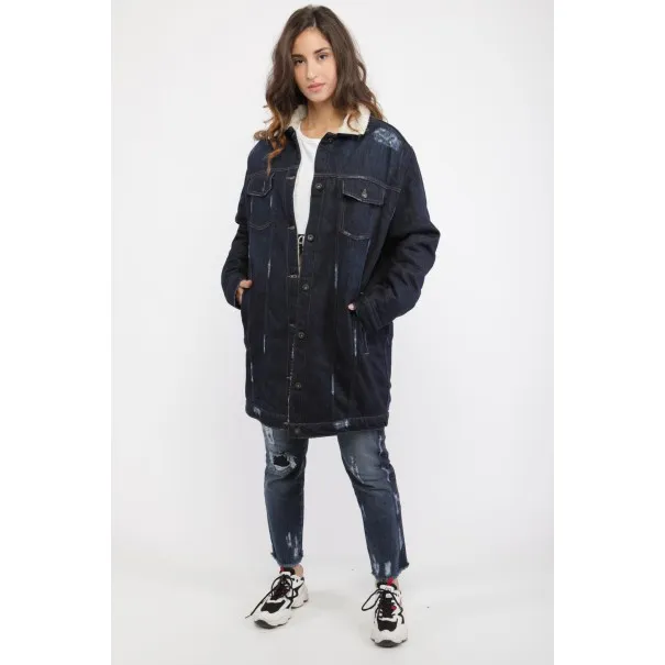 Veste jean femme avec fourrure - MAZIJ