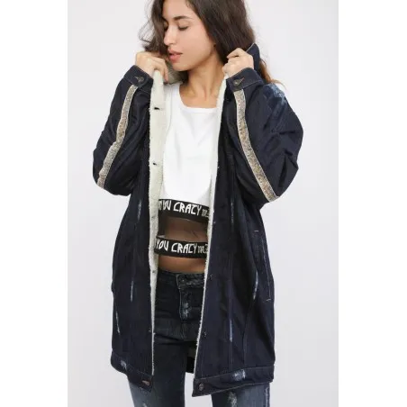 Veste jean femme avec fourrure - MAZIJ