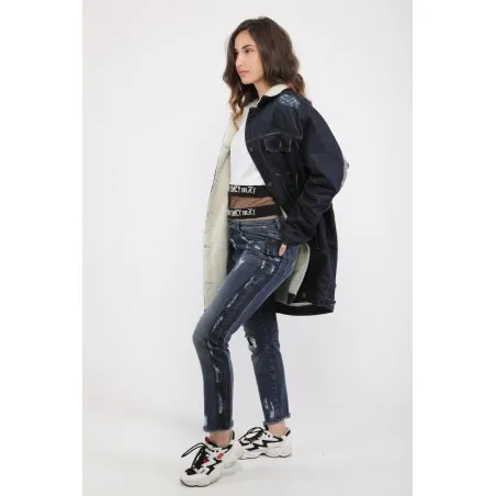 Veste jean femme avec fourrure - MAZIJ