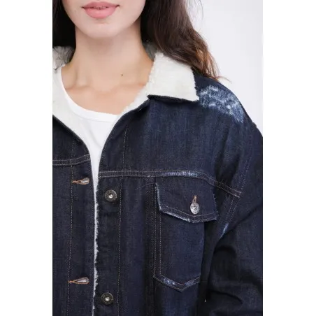 Veste jean femme avec fourrure - MAZIJ