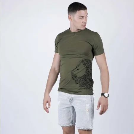 T-shirt vert militaire Lion - MAZIJ