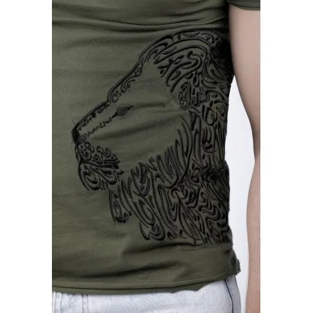 T-shirt vert militaire Lion - MAZIJ