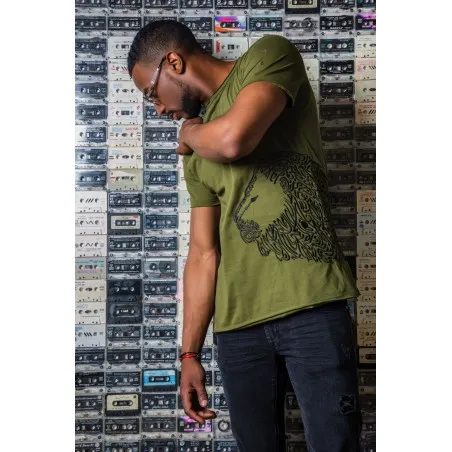 T-shirt vert militaire Lion - MAZIJ