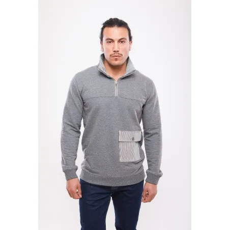 Pull Col Montant Gris - MAZIJ