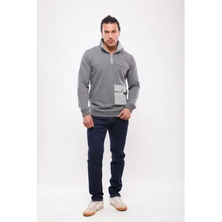 Pull Col Montant Gris - MAZIJ