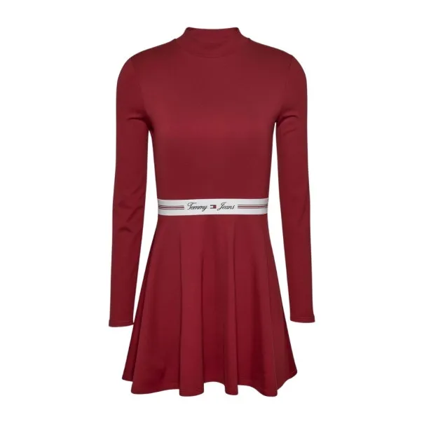 Tommy Jeans – Robe courte évasée à col Perkins – Rouge - TOMMY JEANS