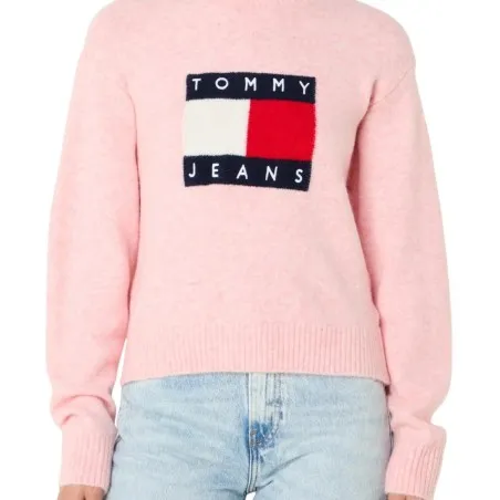 Tommy Jeans – Pull ras du cou en laine stretch Tommy Jeans coupe décontractée – Rose - TOMMY JEANS