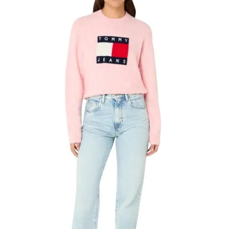 Tommy Jeans – Pull ras du cou en laine stretch Tommy Jeans coupe décontractée – Rose - TOMMY JEANS