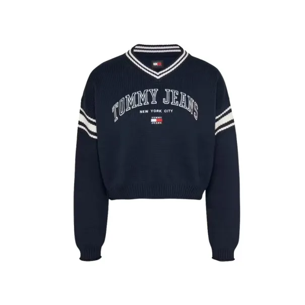 Tommy Jeans – Pull court à col en V Varsity – DARK NIGHT NAVY - TOMMY JEANS