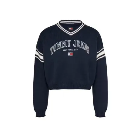 Tommy Jeans – Pull court à col en V Varsity – DARK NIGHT NAVY - TOMMY JEANS