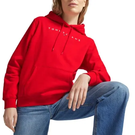 Tommy Jeans – Sweat à Capuche Rouge Femme Tommy Hilfiger Linear – Rouge - TOMMY JEANS