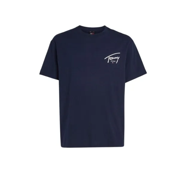 Tommy Jeans – T-shirt à col ras-du-cou et logo signature – Marine - TOMMY JEANS
