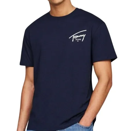 Tommy Jeans – T-shirt à col ras-du-cou et logo signature – Marine - TOMMY JEANS
